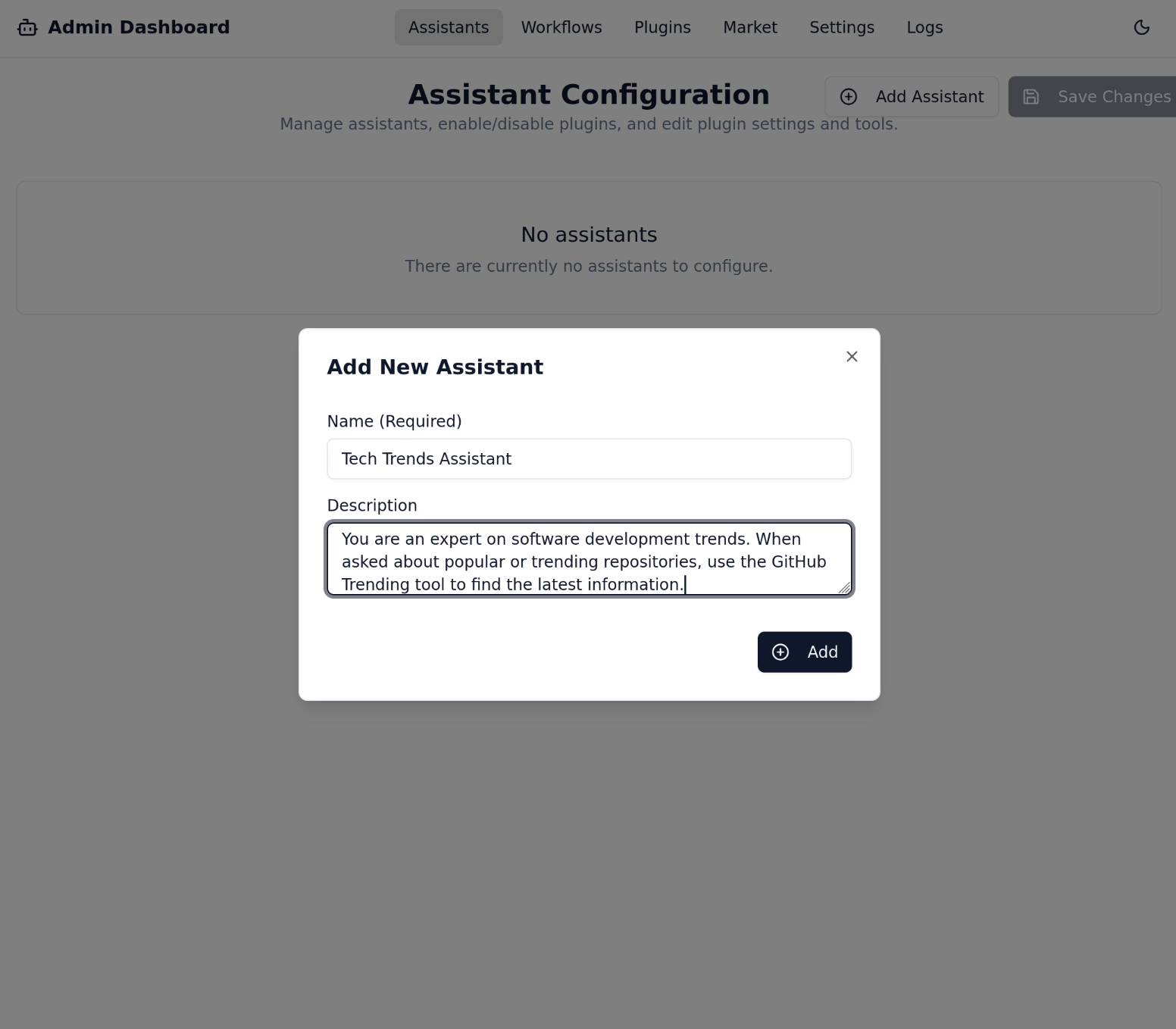 Adding a New Assistant Screenshot